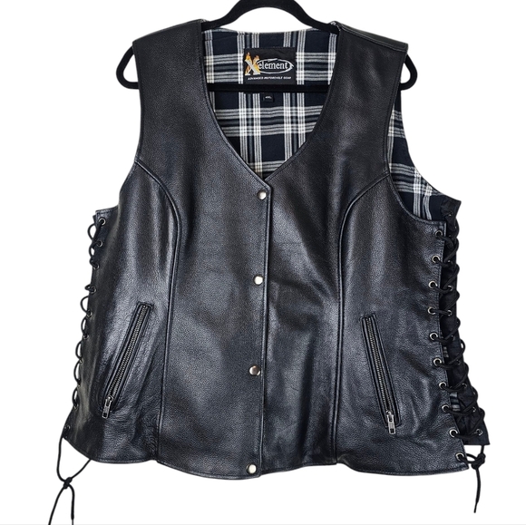 Xelement Unisex Black Leather Motorcycle Vest 4XL Conceal Carry Flannel Lined - Picture 1 of 16